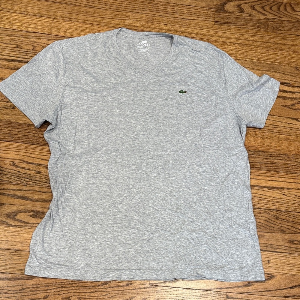 Lacoste Men’s Heather Gray Crew Neck Tee with Green Croc 3XL/8